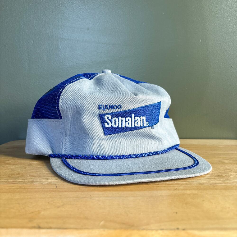 Vintage Elanco Sonalan Herbicide Grey Blue Mesh Trucker Snapback Hat